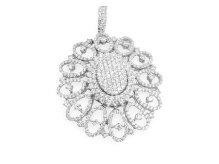 NEW Oval Flower Exquisite Cluster Deco Diamond Pendant 18kt For Cheap