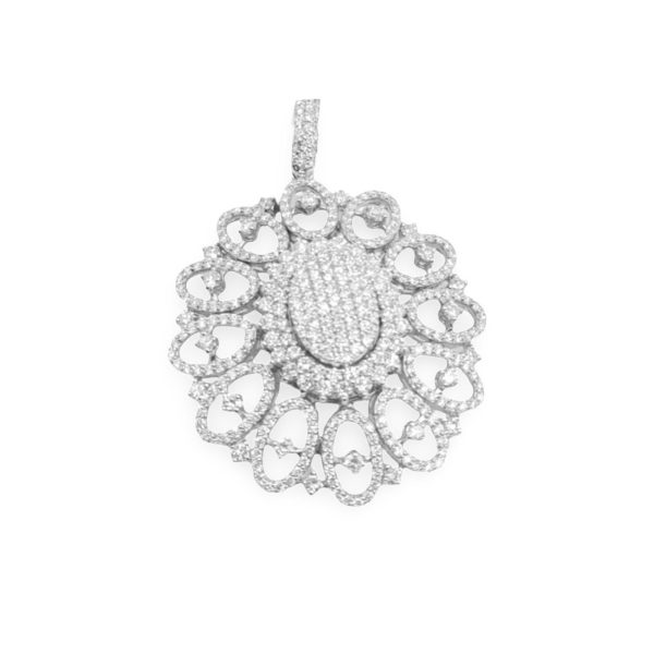 NEW Oval Flower Exquisite Cluster Deco Diamond Pendant 18kt For Cheap