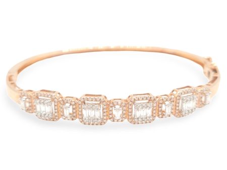 NEW Rose Gold Half Eternity Cubic Baguette Halo Diamond Bangle 14kt Hot on Sale