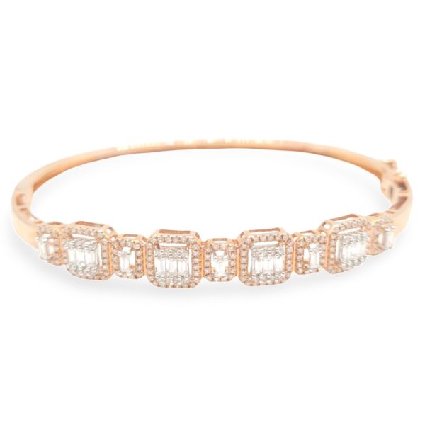 NEW Rose Gold Half Eternity Cubic Baguette Halo Diamond Bangle 14kt Hot on Sale