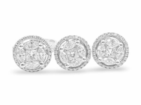 NEW Invisible Diamond 12ct Face Round Halo Jewelry Set 18kt For Sale