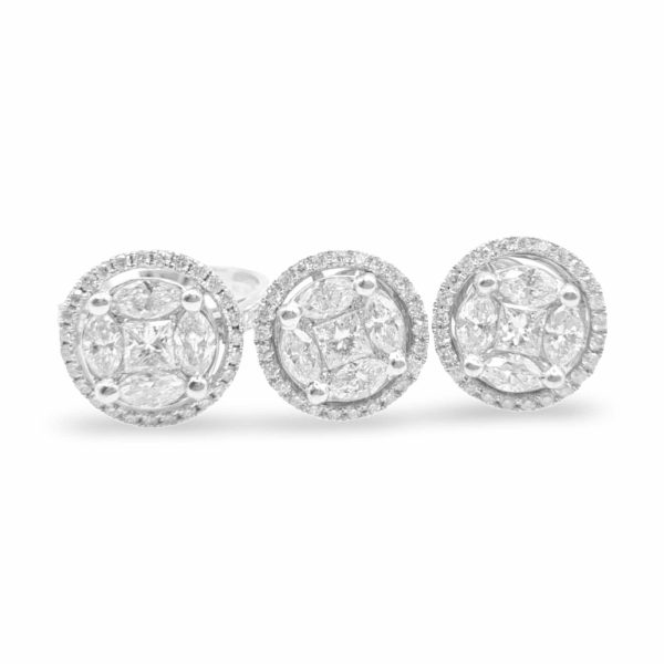 NEW Invisible Diamond 12ct Face Round Halo Jewelry Set 18kt For Sale