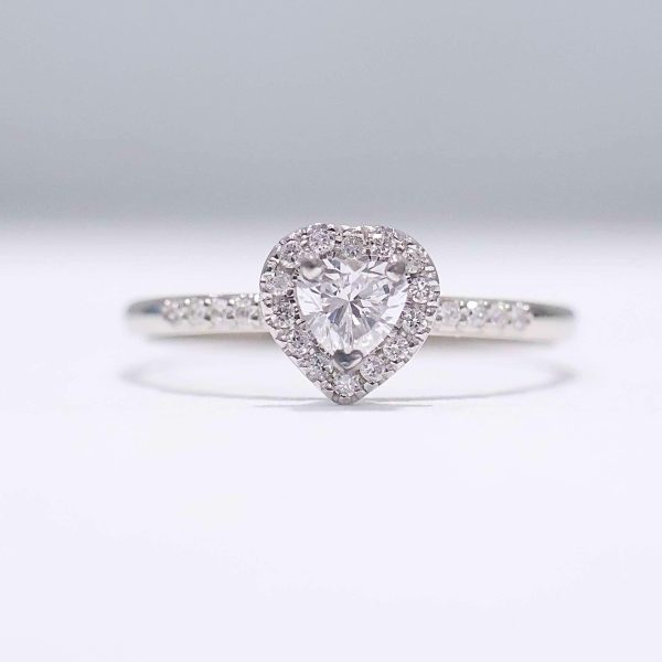 0.38ct F VS2 Heart Halo Paved Diamond Engagement Ring 14kt #0063 Supply