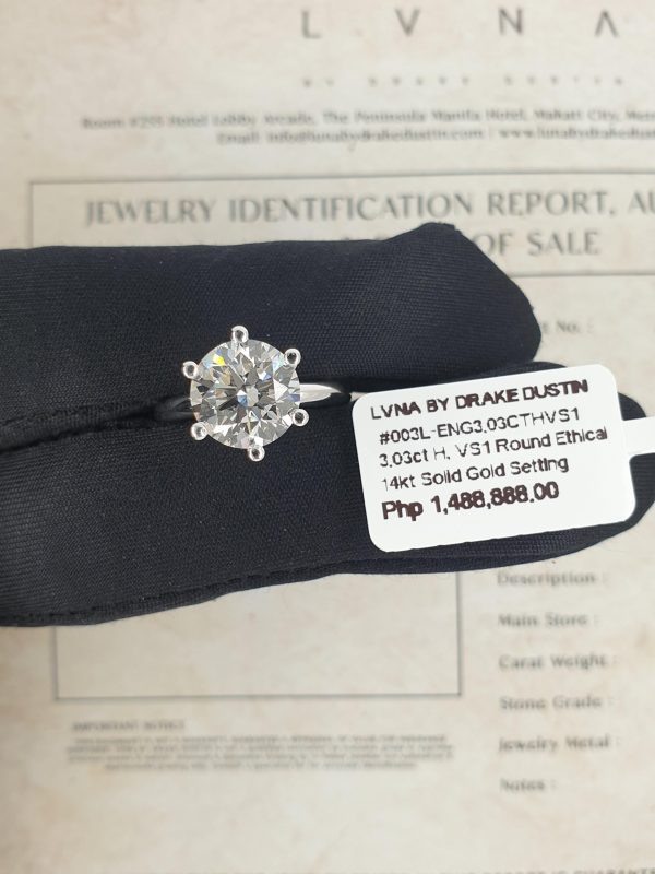 IGI Certified | 3.03ct H VS1 Round Brilliant Diamond Engagement Ring 14kt Online Sale