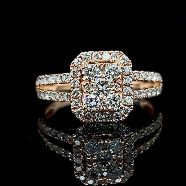 Golden Cushion Halo Paved Diamond Ring 18kt Online Sale