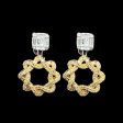 Golden Floral Deco Diamond Earrings 18kt For Sale