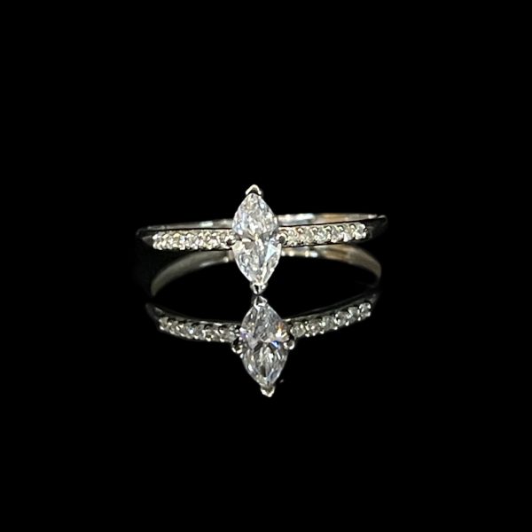 0.56cts E VS2 Marquise Paved Band Diamond Engagement Ring 14kt #0051 Online Hot Sale