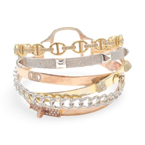 NEW Multi-tone Chain Diamond Bangle 14kt Online Sale