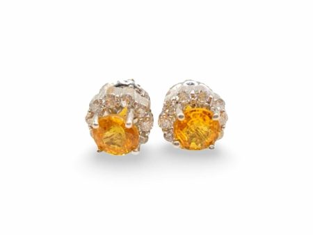 NEW Round Citrine Floral Diamond Earrings 18kt Hot on Sale