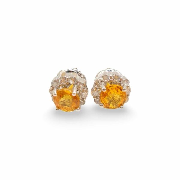 NEW Round Citrine Floral Diamond Earrings 18kt Hot on Sale