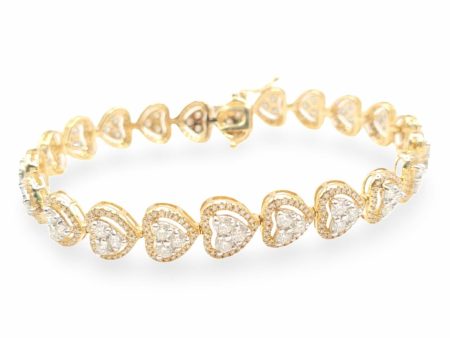 NEW Golden Full Heart Eternity Halo Diamond Bracelet 14kt For Sale