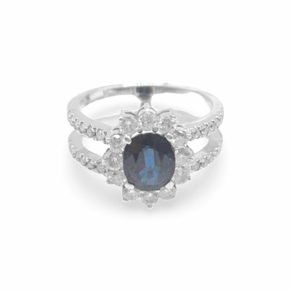 NEW Oval Sapphire Gemstones Twin Half Eternity Diamond Ring 14kt Sale