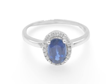 NEW Oval Blue Sapphire Gemstone Halo Diamond Ring 18kt Hot on Sale