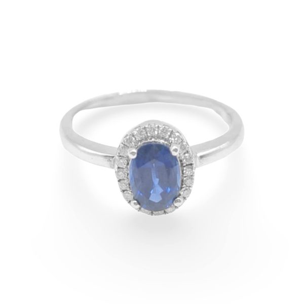 NEW Oval Blue Sapphire Gemstone Halo Diamond Ring 18kt Hot on Sale