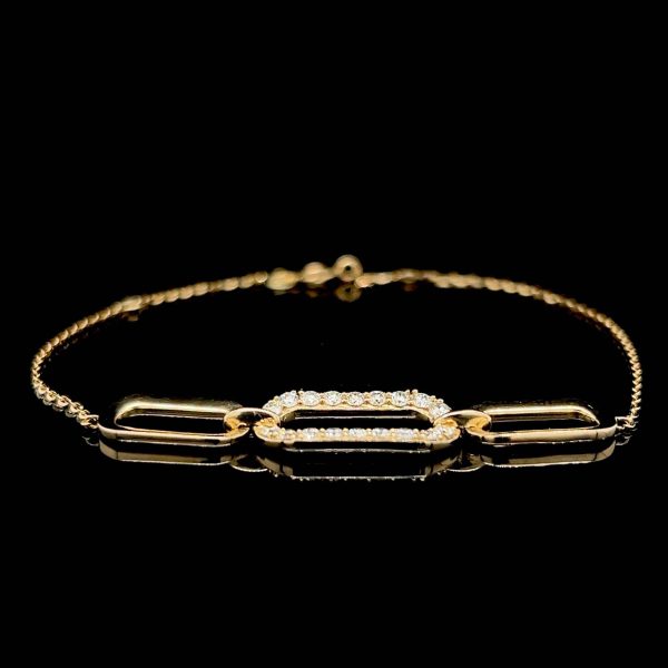 Golden Paper Clip Diamond Bracelet 14kt For Cheap