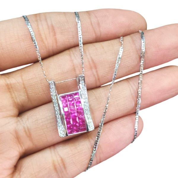 NEW Ruby Gemstone Centralized Bar Diamond Necklace 18kt Online