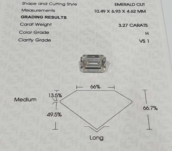 3.27ct H VS1 Emerald Diamond Engagement Ring 14kt IGI Certified Discount