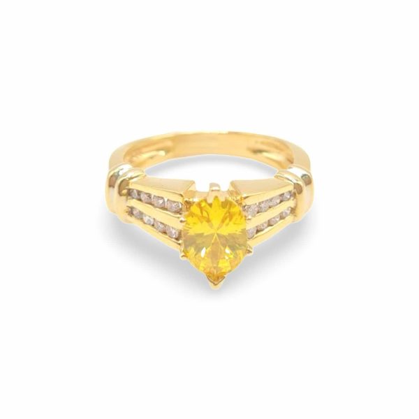 NEW Oval Citrine Gemstones Cathedral Diamond Ring 14kt For Cheap