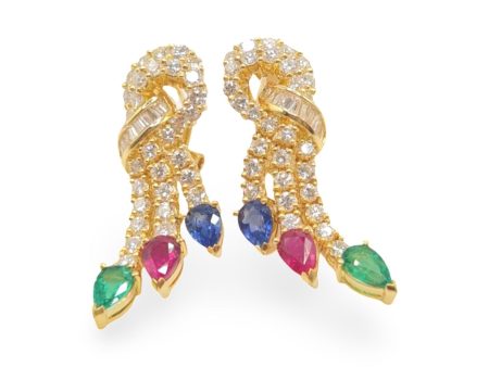 NEW Golden Knots Colored Gemstone Diamond Earrings 18kt Cheap