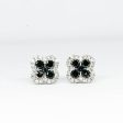 Floral Clover Stud Black Colored Diamond Earrings 14kt Fashion