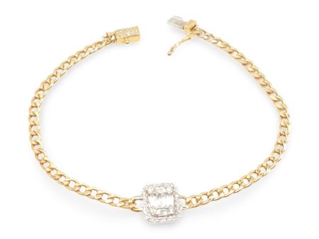 NEW Golden Emerald Center Bar Unisex Diamond Bracelet 14kt Online Sale