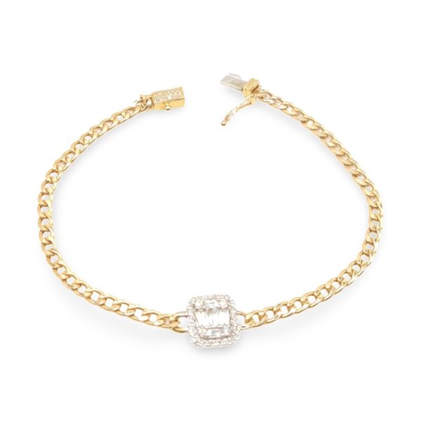 NEW Golden Emerald Center Bar Unisex Diamond Bracelet 14kt Online Sale