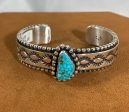 Stamped Turquoise Cuff by Johnathan Nez For Sale