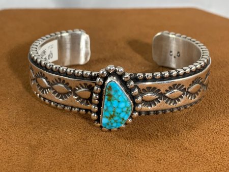 Stamped Turquoise Cuff by Johnathan Nez For Sale