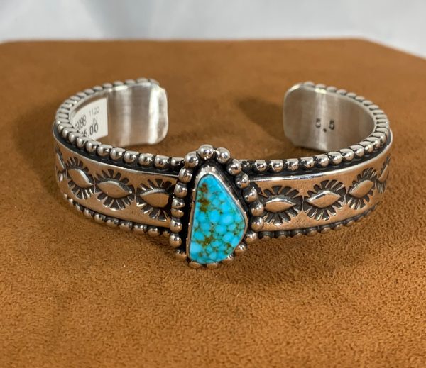 Stamped Turquoise Cuff by Johnathan Nez For Sale