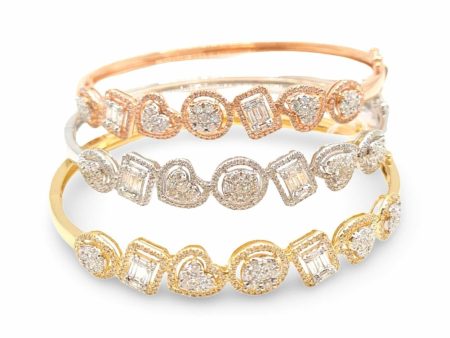 NEW Multi-Shape Round Baguette Diamond Bangle 14kt Fashion