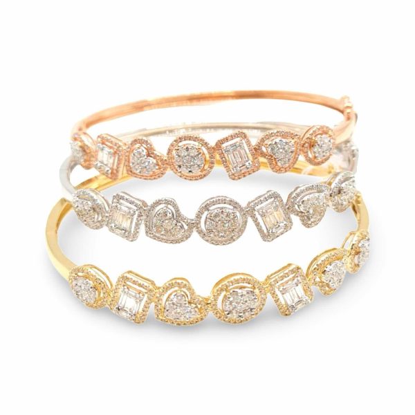 NEW Multi-Shape Round Baguette Diamond Bangle 14kt Fashion