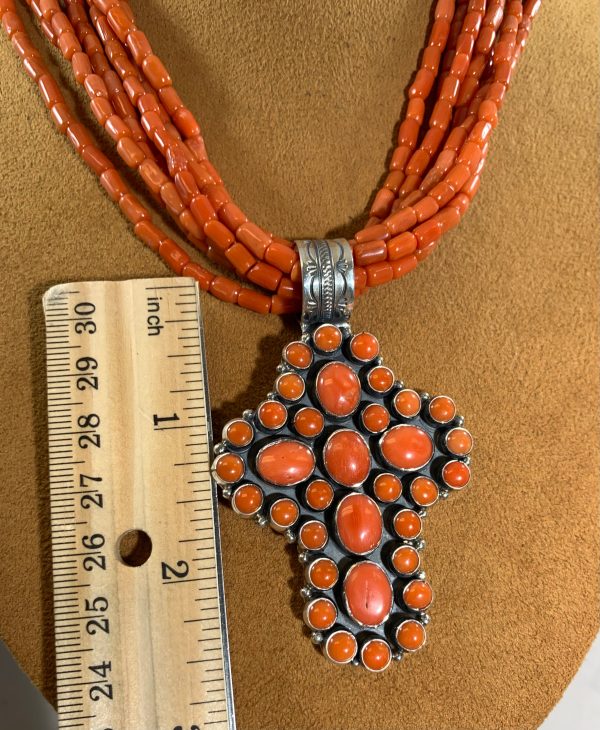 Seven Strand Coral Cross Necklace by Don Lucas Sale