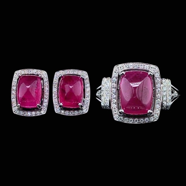 #LVNA2024 | Art Deco Cabochon Pink Ruby Diamond Jewelry Set 18kt Online now