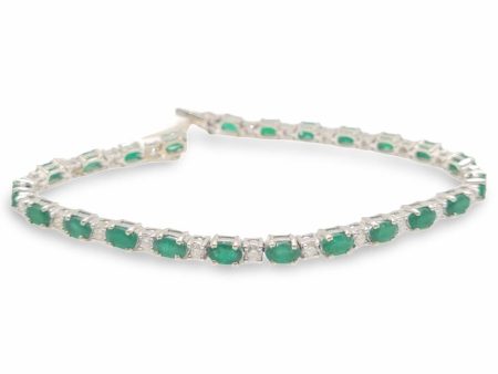 NEW Oval Green Emerald Gemstone Tennis Bracelet 14kt For Cheap