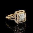 Golden Cushion Baguette Paved Diamond Ring 14kt Hot on Sale