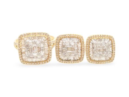 New Golden Classic Square Baguette Statement Diamond Set 14kt Online Sale