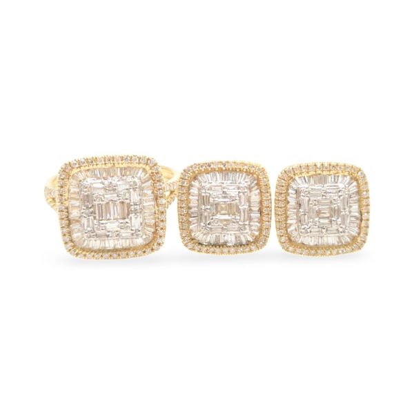 New Golden Classic Square Baguette Statement Diamond Set 14kt Online Sale