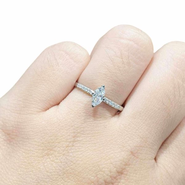 0.56cts E VS2 Marquise Paved Band Diamond Engagement Ring 14kt #0051 Online Hot Sale