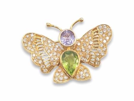 NEW Butterfly Round Pear Nano Gemstone Diamond Pendant 14kt Discount