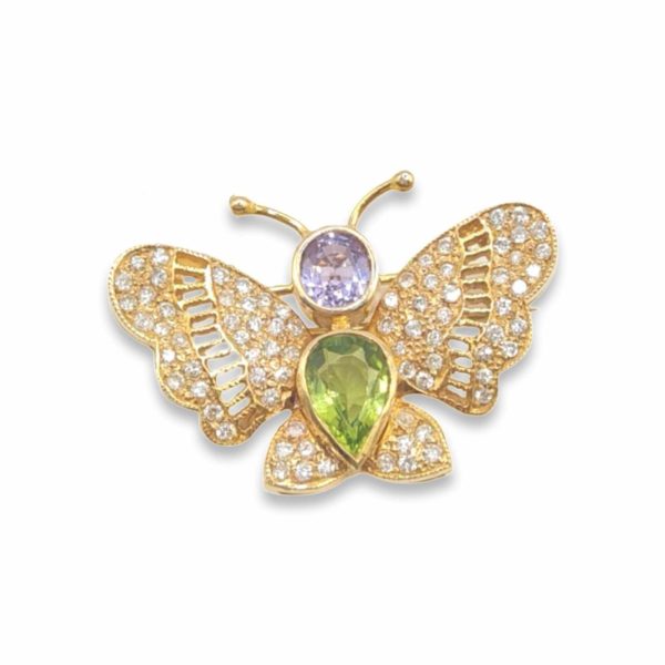 NEW Butterfly Round Pear Nano Gemstone Diamond Pendant 14kt Discount