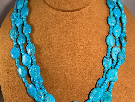 Flat Turquoise Bead Necklace by Don Lucas Online now