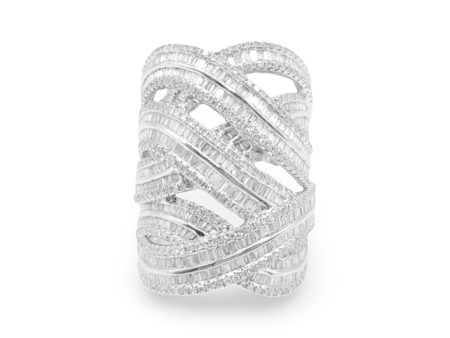 NEW Multi Rows Crossover Statement Baguette Diamond Ring 14kt Hot on Sale