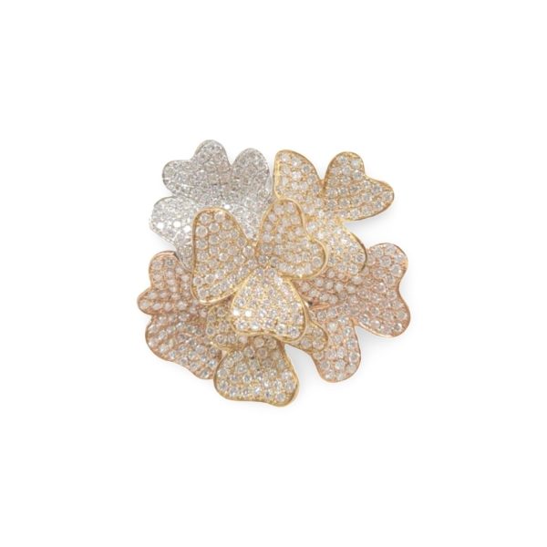 NEW Multi-Tone Flower Deco Diamond Ring 18kt Fashion