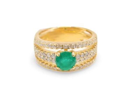 NEW Round Emerald Gemstone Golden Half Eternity Diamond Ring 18kt Online now