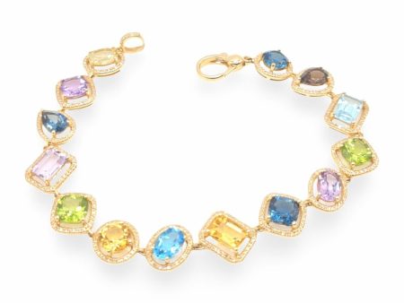 NEW Multi-Shape Rainbow Nano Gemstones Diamond Bracelet 14kt For Cheap