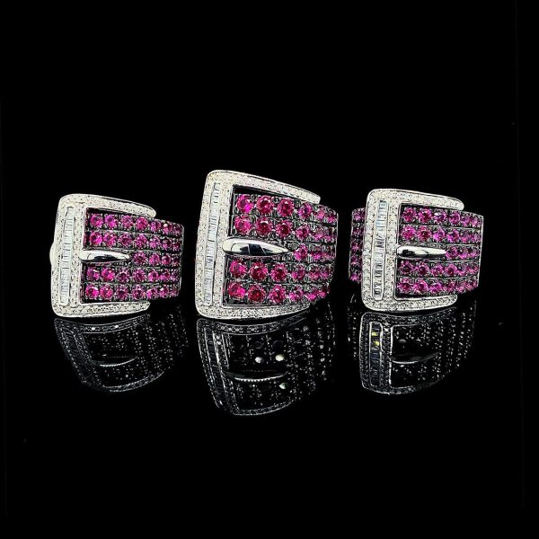 NEW Ruby Gemstones & Diamonds Belt Statement Jewelry Set 14kt Cheap