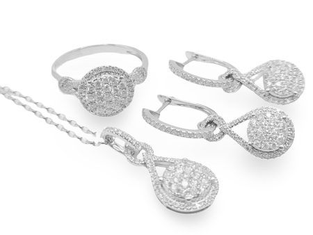 NEW Classic Round Hoop Dangling Diamond Jewelry Set 14kt Sale