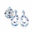 NEW Pear Sapphire Gemstone Diamond Jewelry Set 18kt For Discount