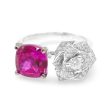 NEW Cushion Ruby Gemstone Flower Diamond Ring 18kt For Sale