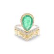 NEW Pear Colombian Emerald Crown Diamond Ring 14kt For Cheap